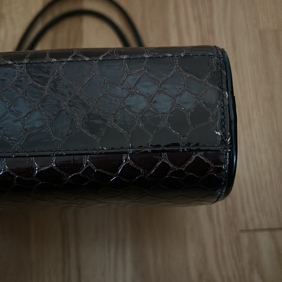 Brown Ombré Double Handle Croc Patent Handbag - Picture 9 of 10